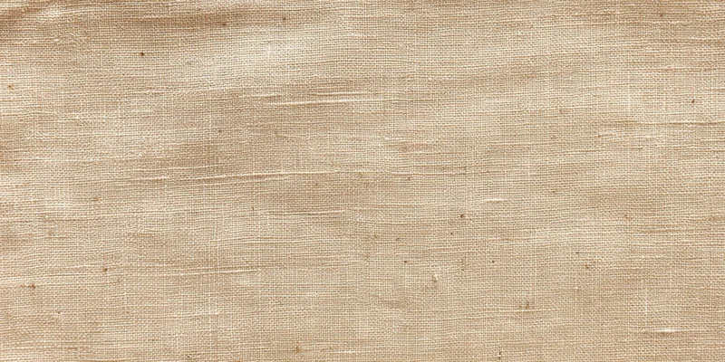 Close-up of beige linen fabric with fine woven texture filling the frame