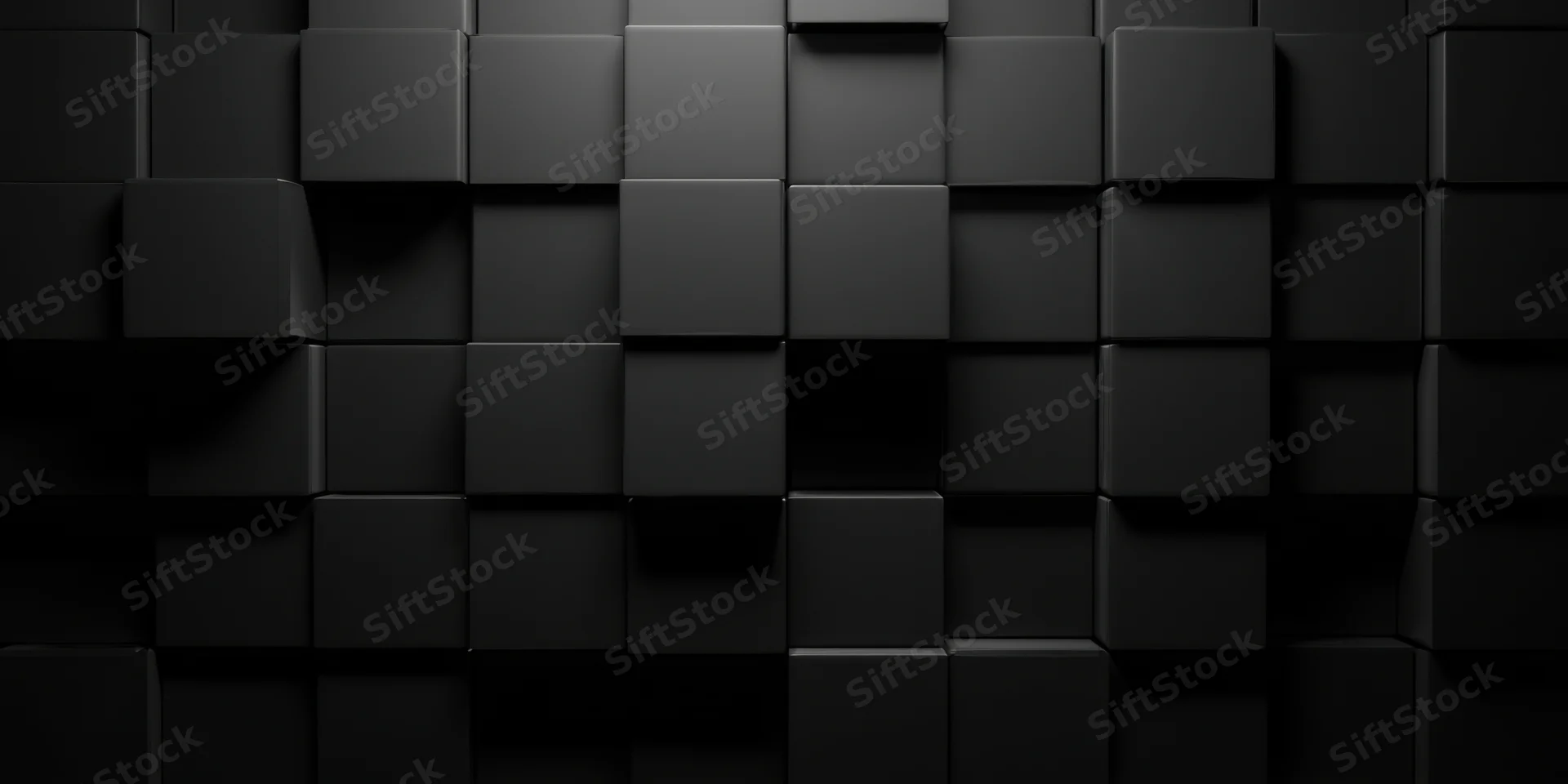 Matte black 3d cubes arranged in a grid pattern forming a textured wall surface