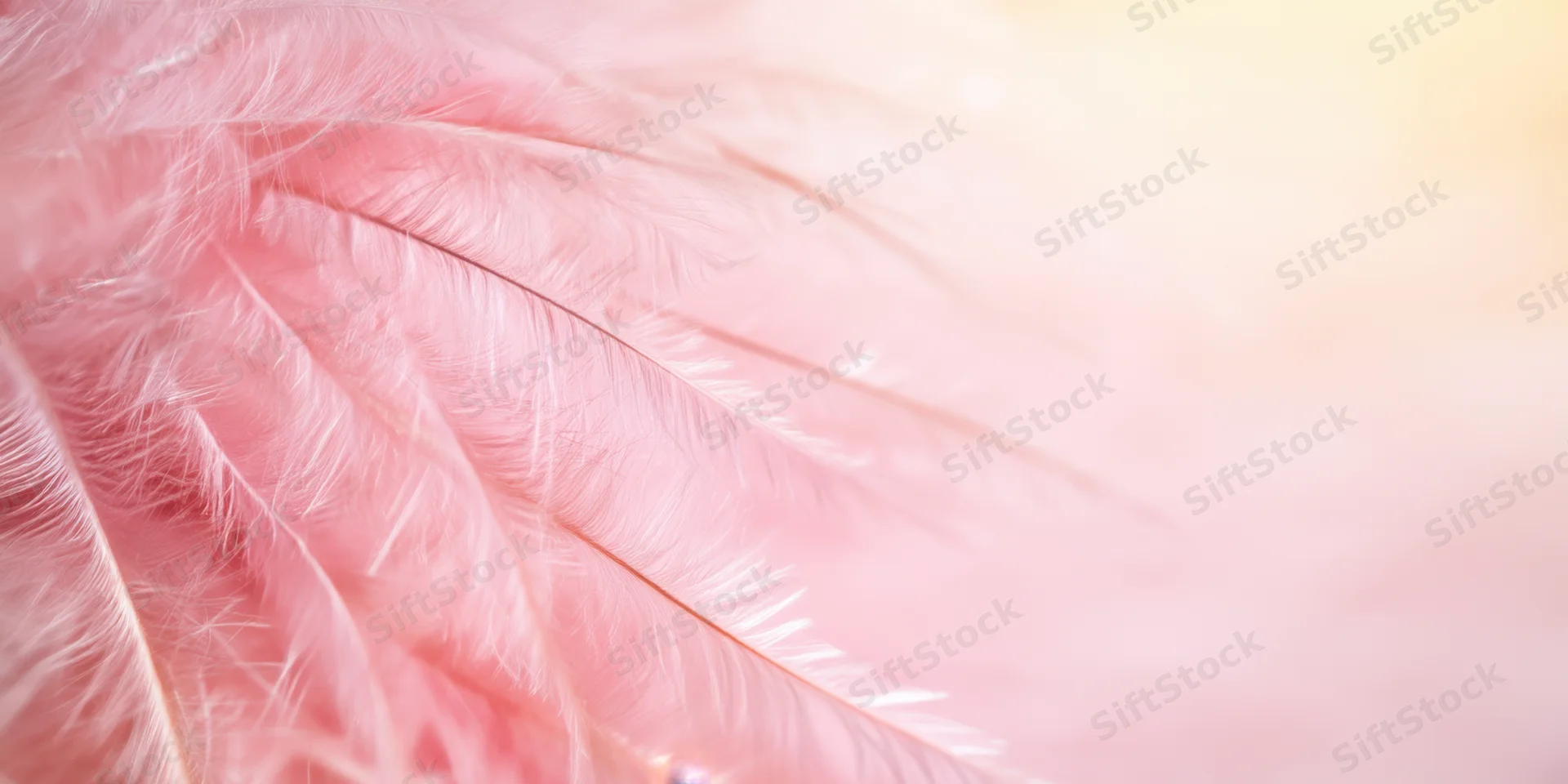 Soft pink feather with delicate barbs in macro closeup against a blurred background