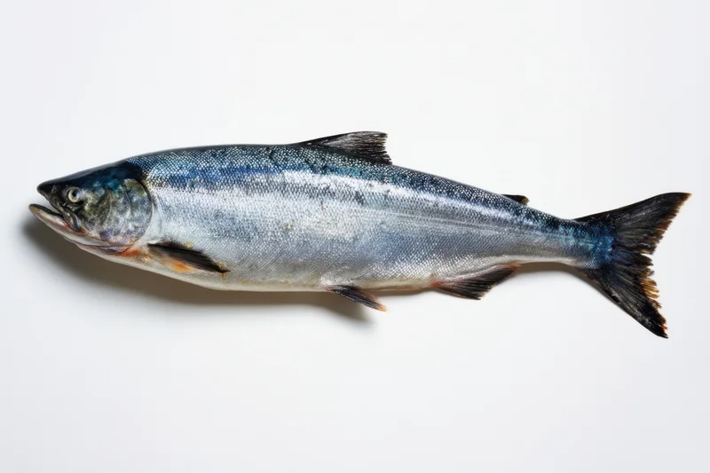 Silver salmon lying on a white background isolated for food and culinary use