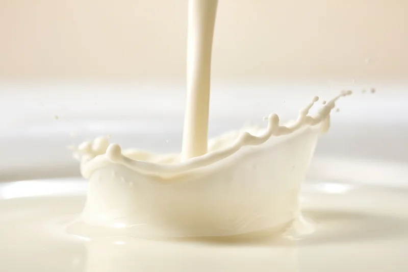 Milk being poured into a pool creating a splash crown on a smooth surface