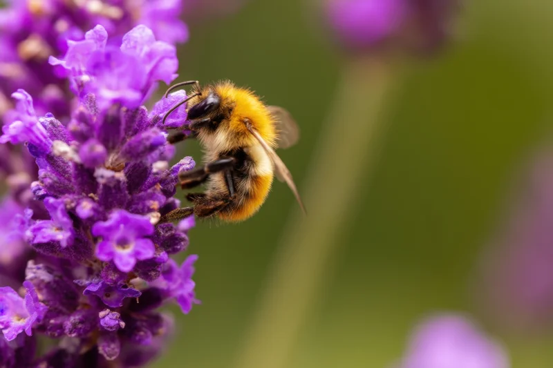 Bumblebee collecting nectar from a lavender flower in a garden