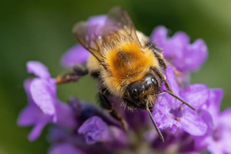 Bumblebee foraging on lavender flower in garden setting