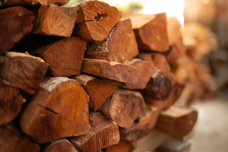 Neatly stacked hardwood logs arranged in a pile outdoors