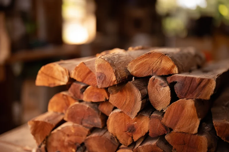 Neatly stacked hardwood logs arranged in a pile outdoors