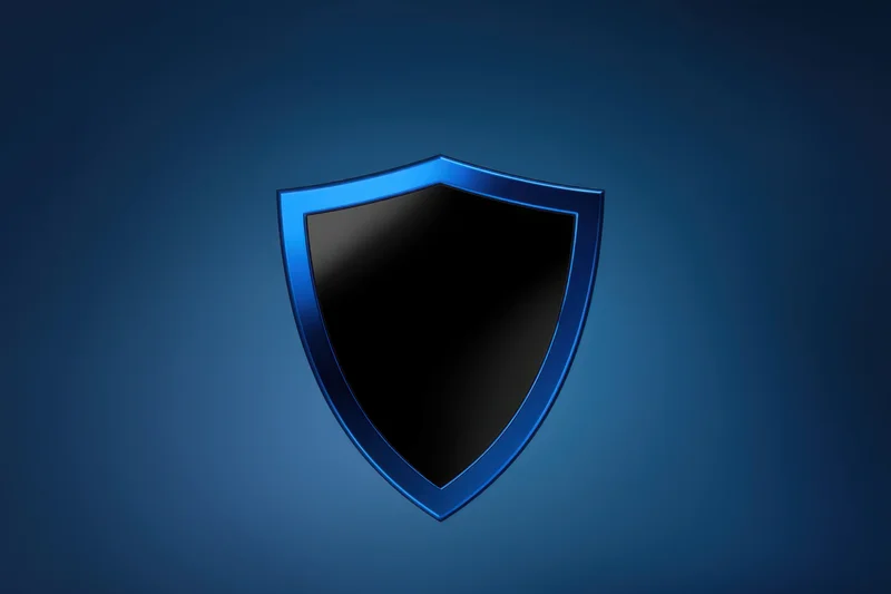 Sleek modern shield icon with reflective black surface on blue background