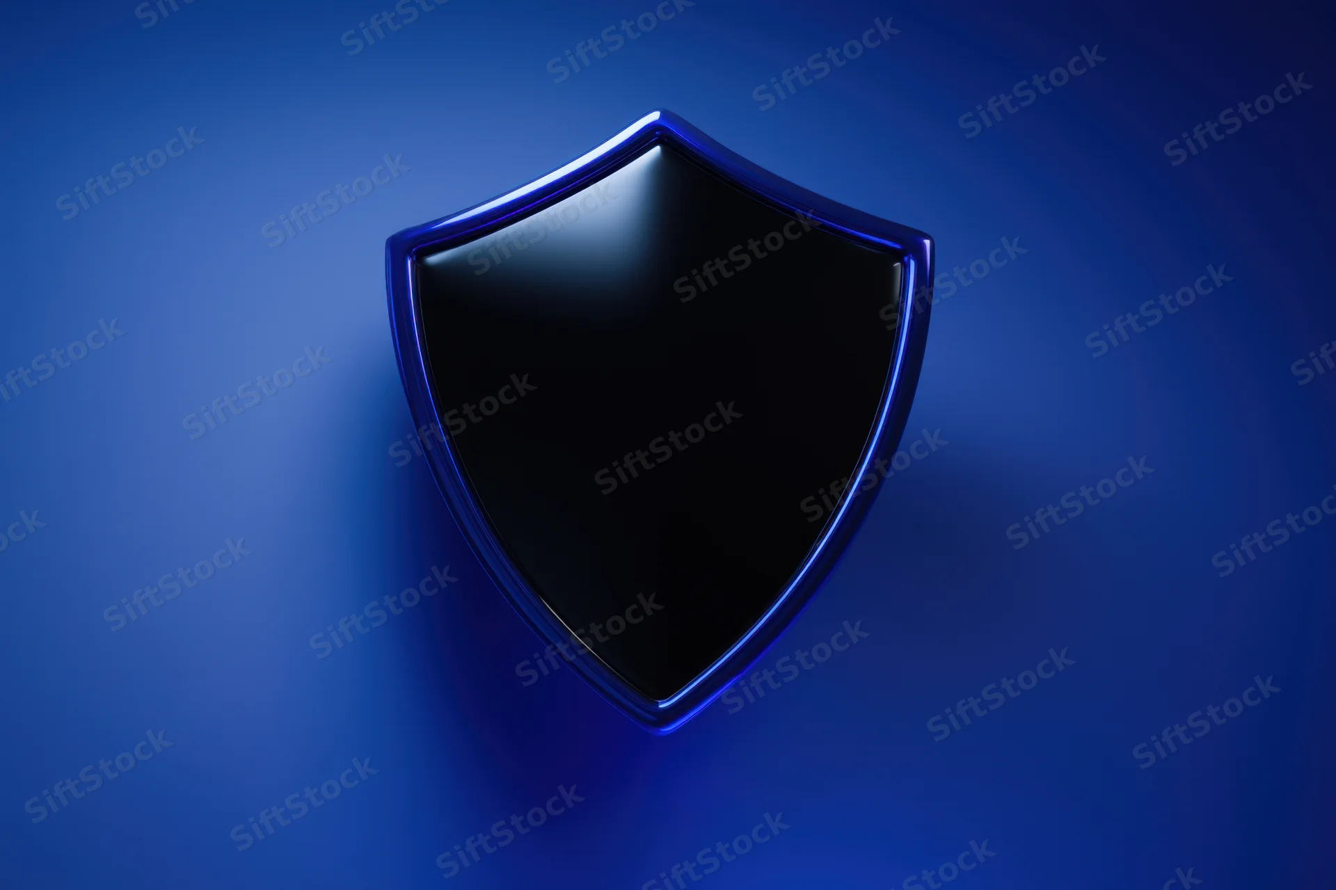 Sleek modern shield icon with reflective black surface on blue background