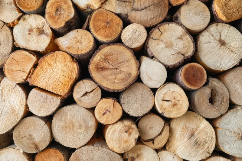 Stacked wooden logs arranged in a dense pile showing cut ends and natural wood grain
