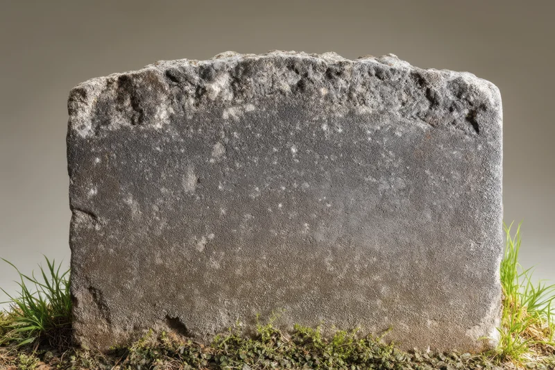 Weathered gravestone standing in grassy ground with moss and lichen growth