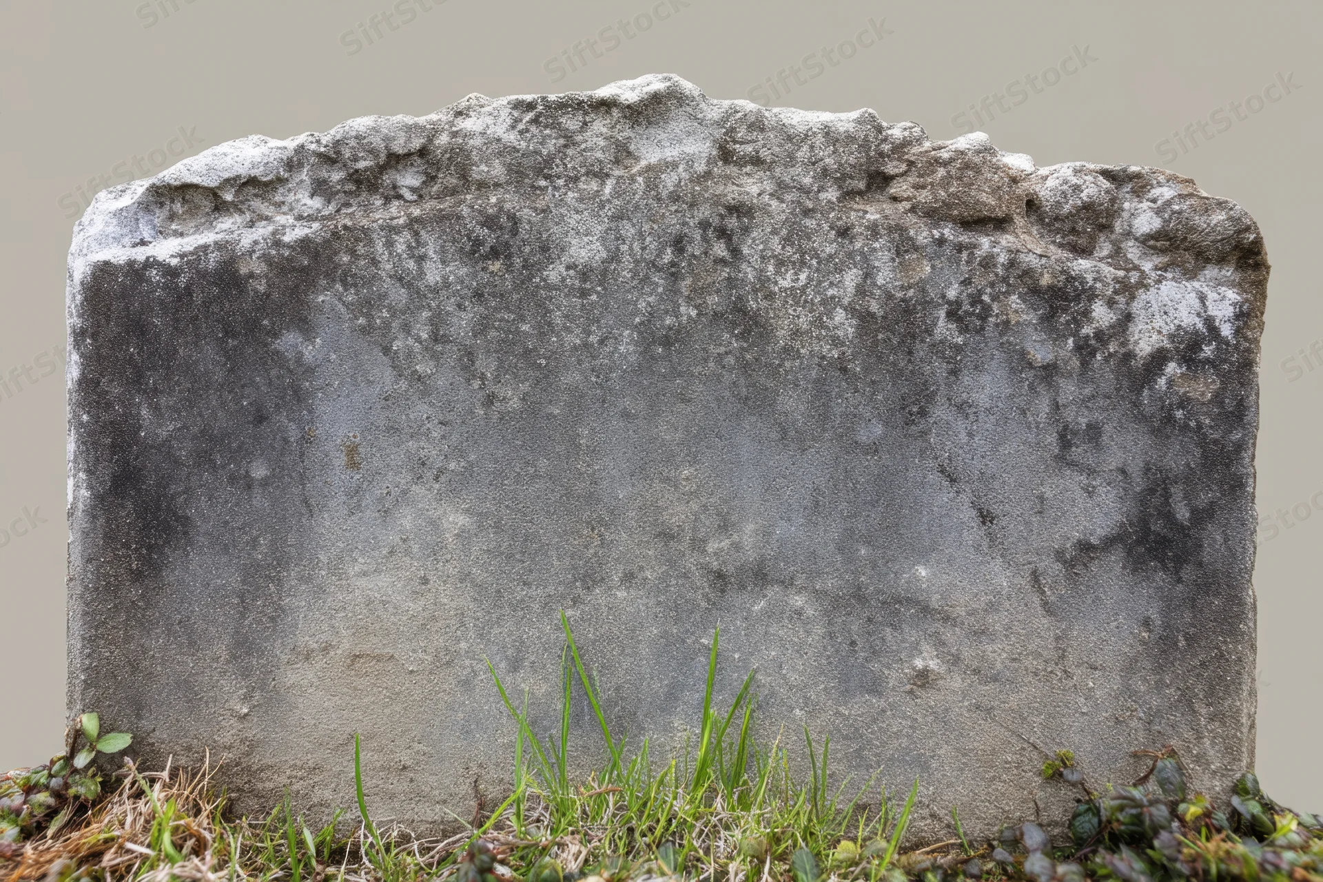 Weathered gravestone standing in grassy ground at cemetery