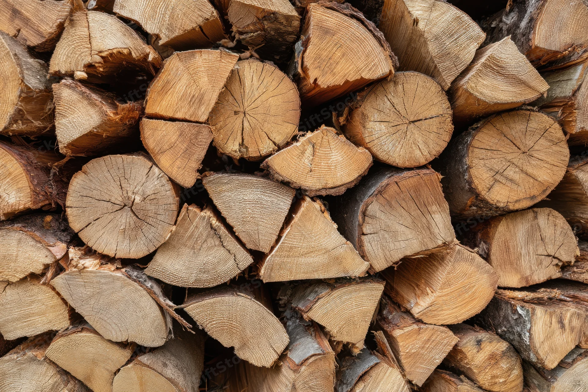 Chopped firewood logs stacked in a pile outdoors