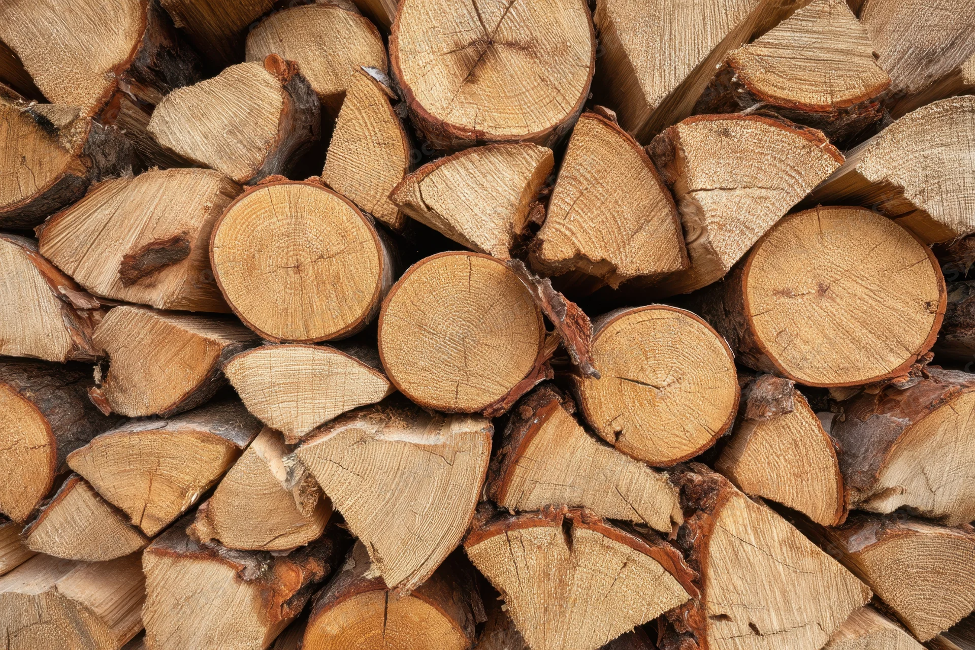 Neatly stacked firewood logs arranged in a pile outdoors