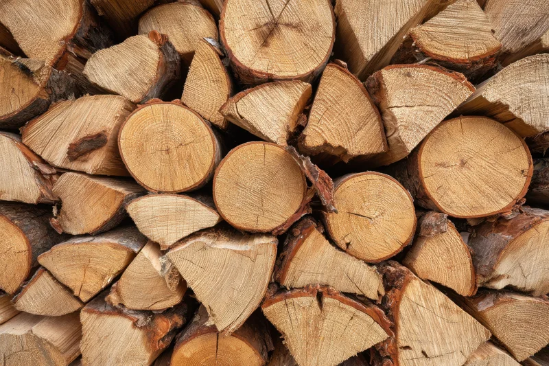Neatly stacked firewood logs arranged in a pile outdoors
