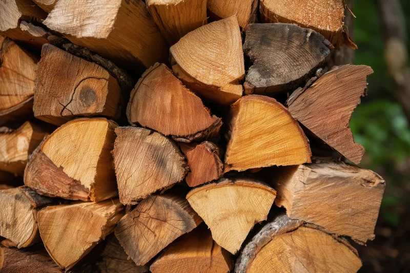 Neatly stacked cut firewood logs arranged outdoors in a pile