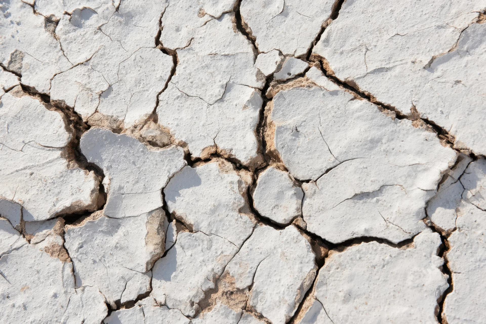 Cracked white soil surface showing dry earth texture with intricate fissures