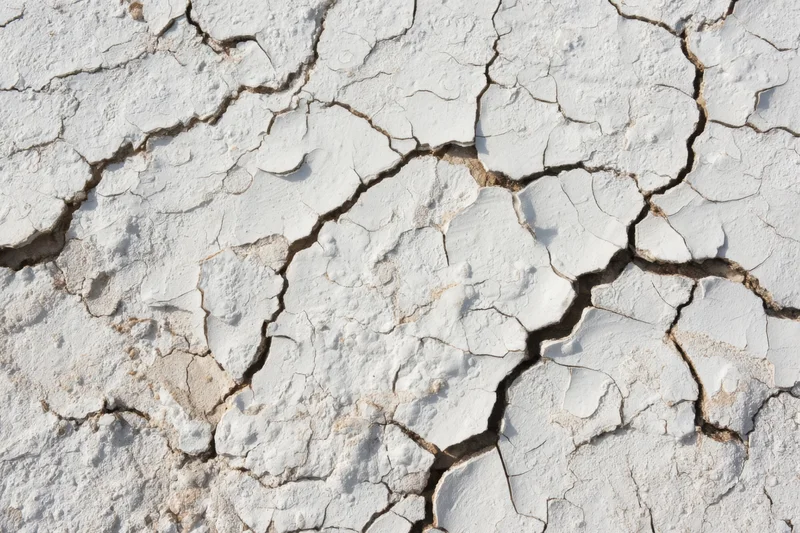 Cracked white dry soil surface showing intricate fissure patterns across arid ground