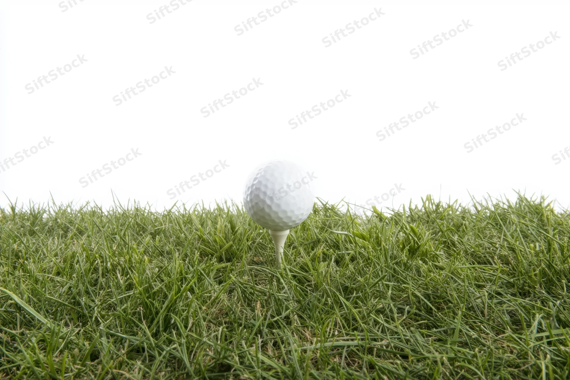 Golf ball on a tee in green grass on a golf course