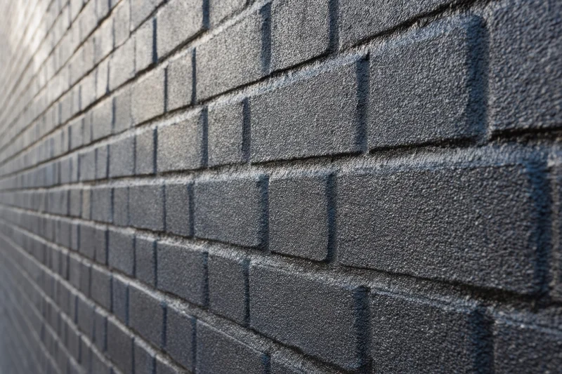Textured black brick wall with visible mortar joints and rough surface detail