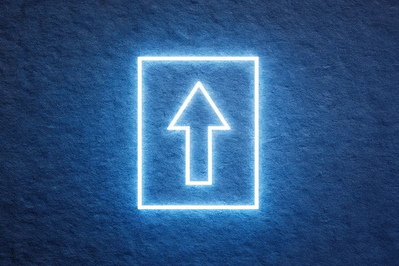Glowing white arrow symbol in a rectangle on a dark blue textured background