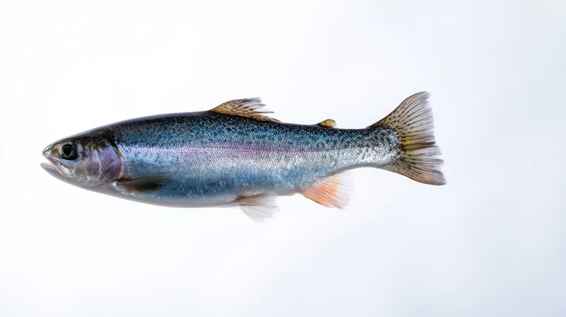 Rainbow trout with iridescent scales and streamlined body isolated on white background