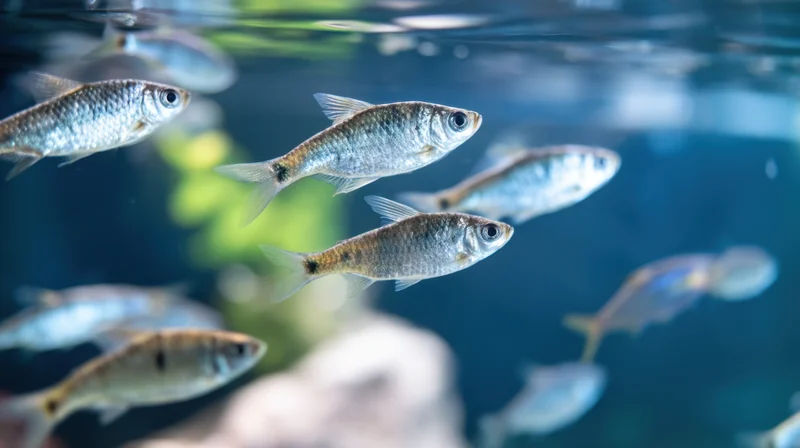 School of fish swimming gracefully in clear aquarium water