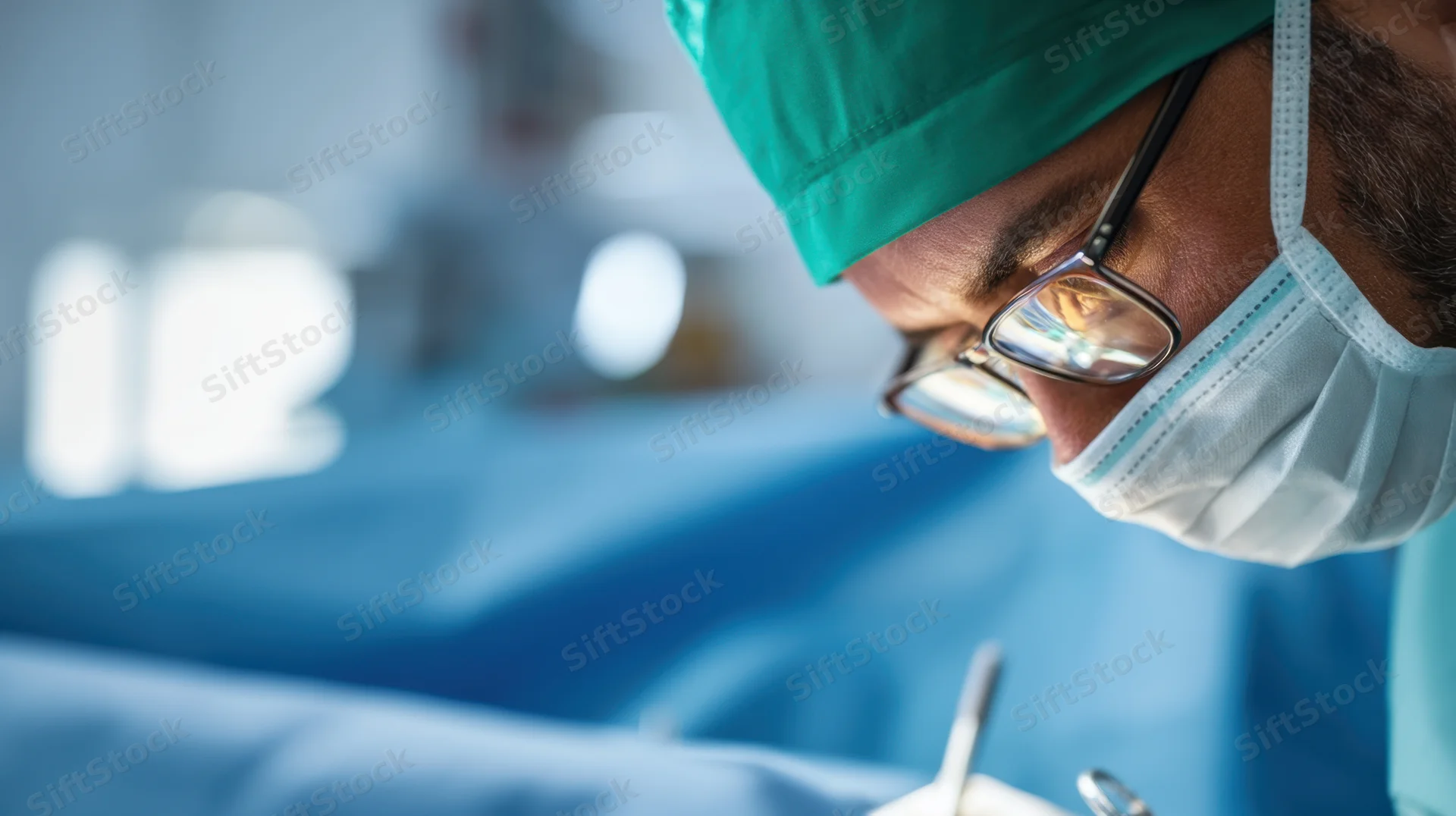 Surgeon concentrating during surgery in operating room