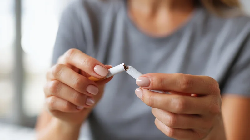 Woman breaking a cigarette in her hands indoors during daylight