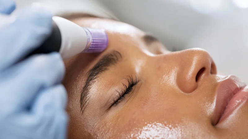 Woman receiving microneedling treatment in spa setting