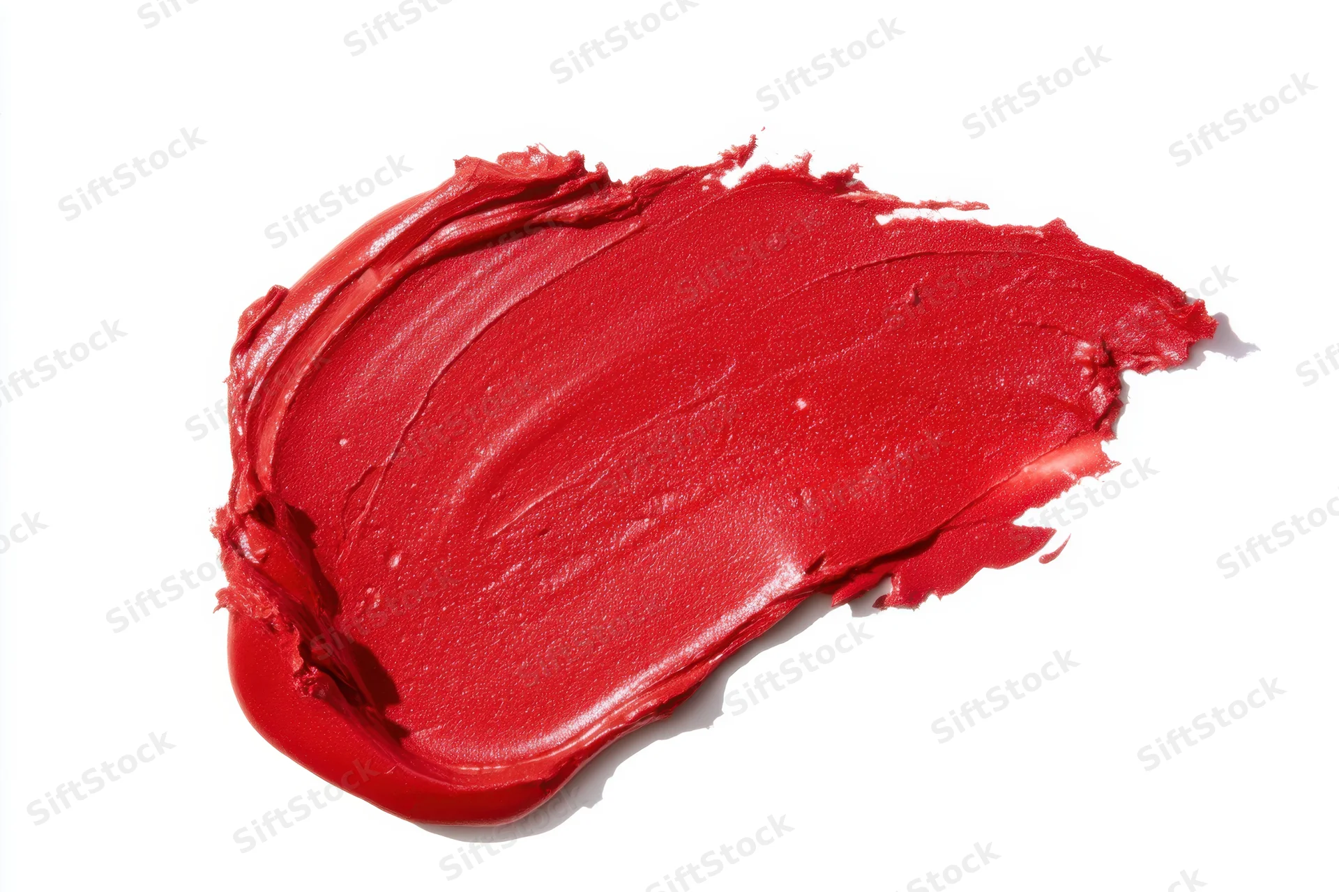 Bold red paint stroke smeared on white background