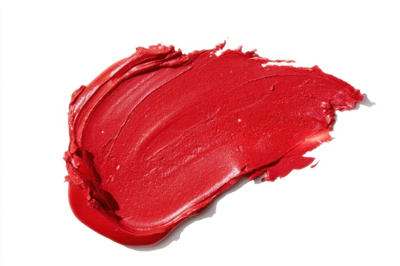 Bold red paint stroke smeared on white background