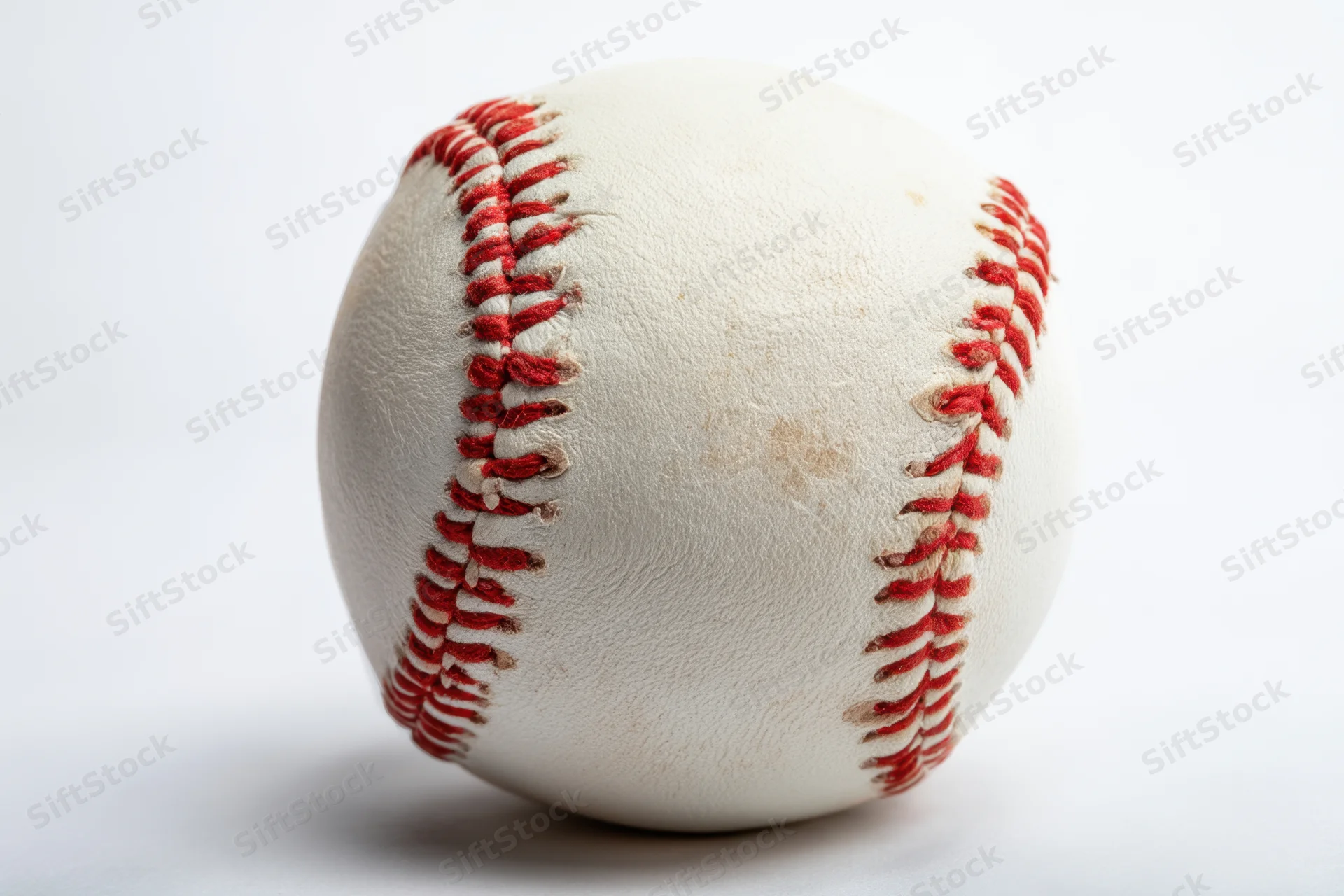 A classic baseball with detailed red stitching resting on a white surface