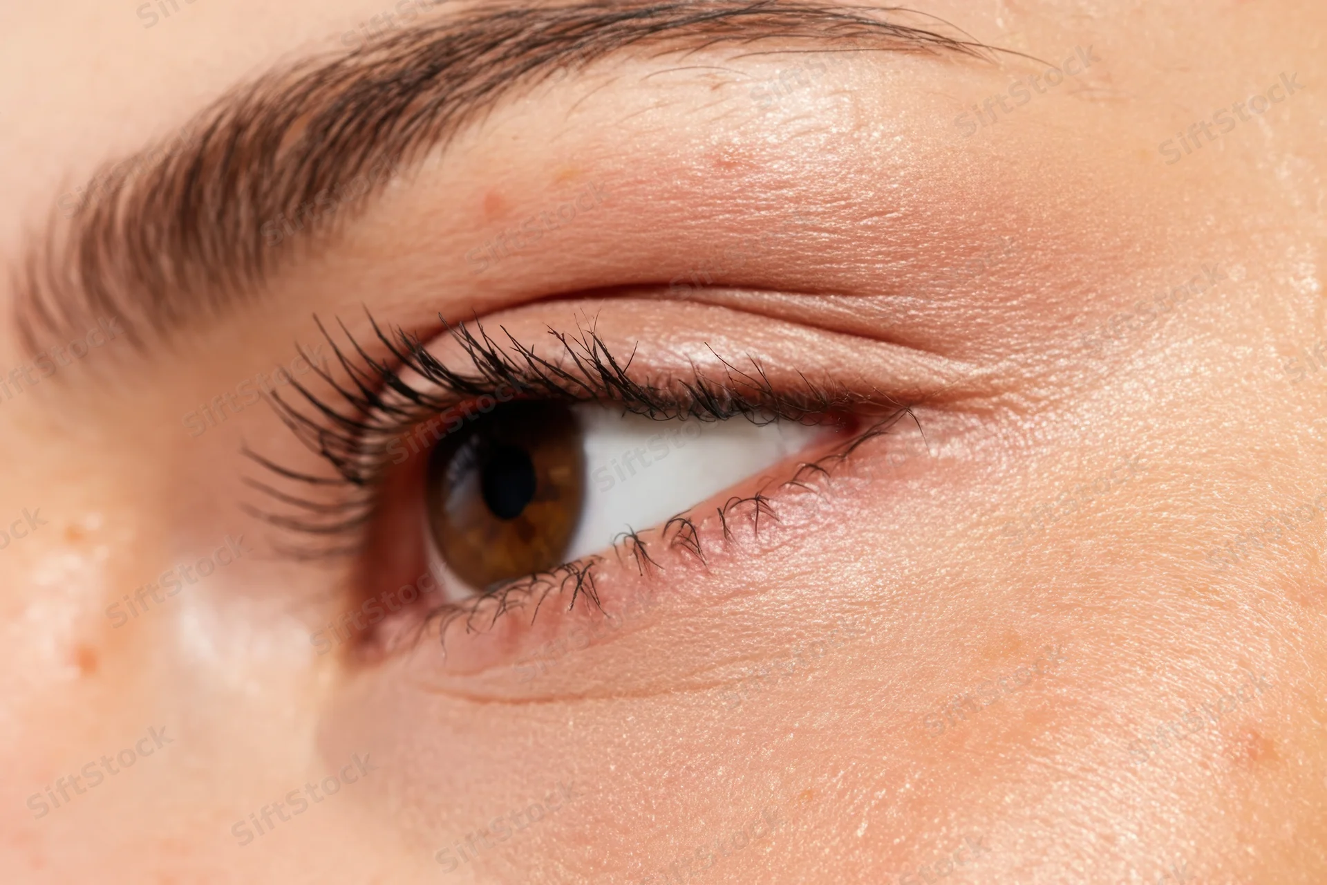 Close-up of a woman’s eye with soft makeup emphasizing natural beauty