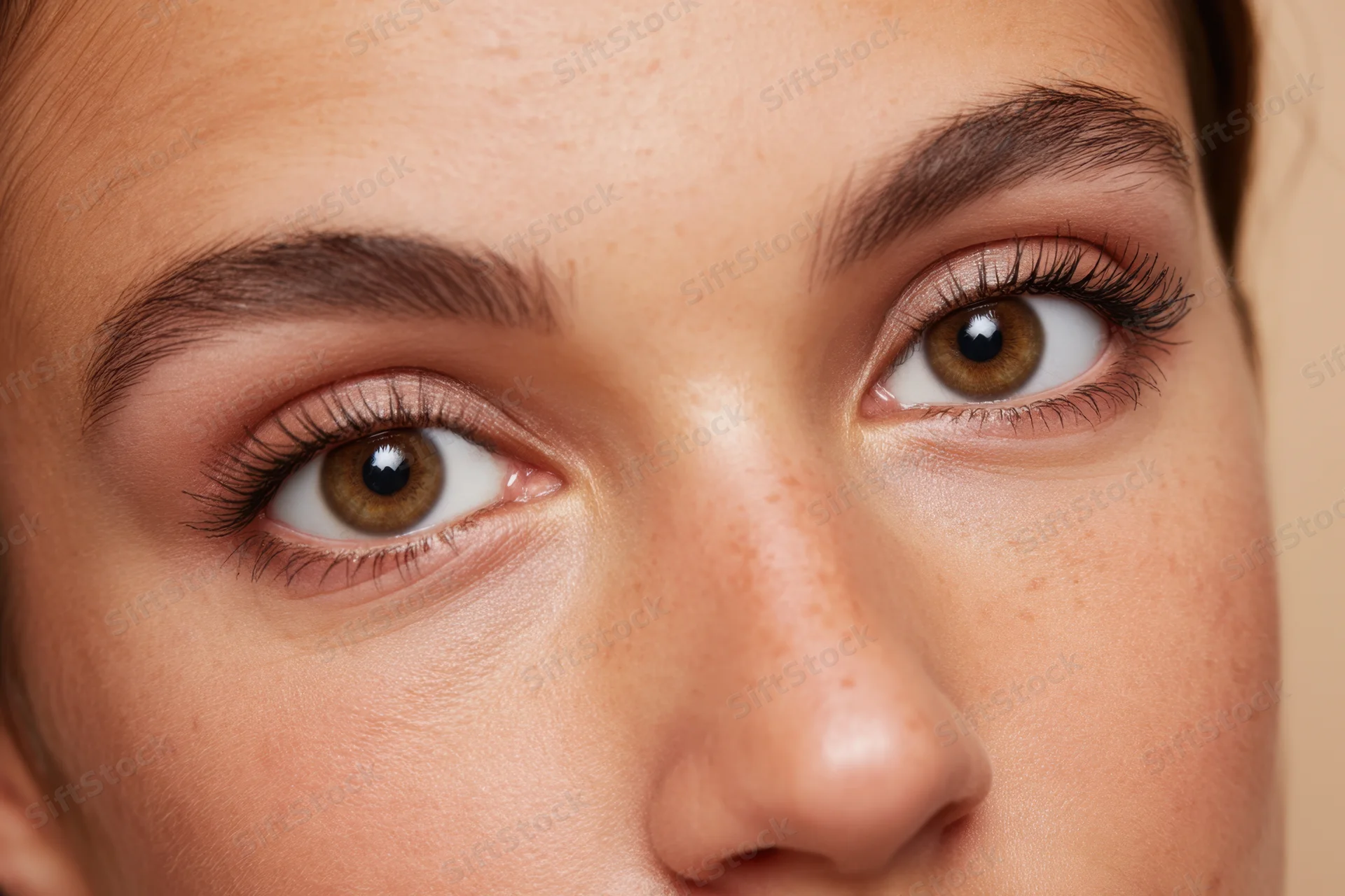 Closeup of a woman's eyes with soft makeup emphasizing natural features