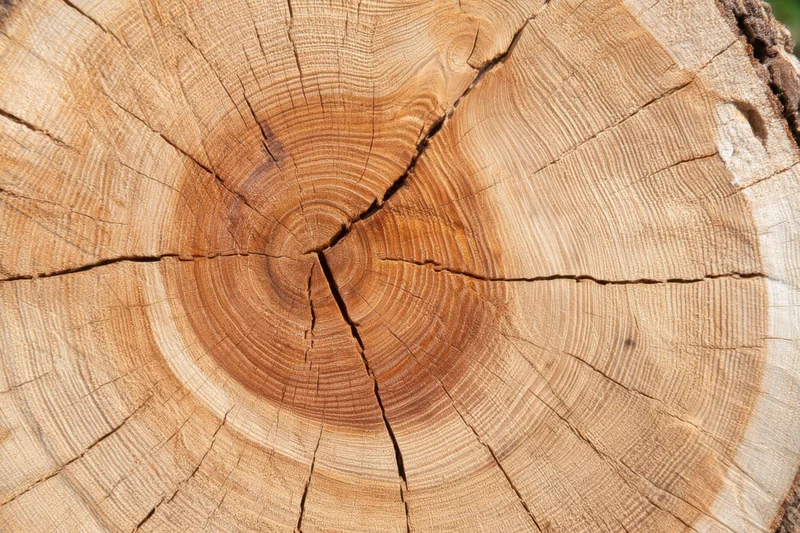 Cross-section of a tree trunk showing growth rings and wood grain texture