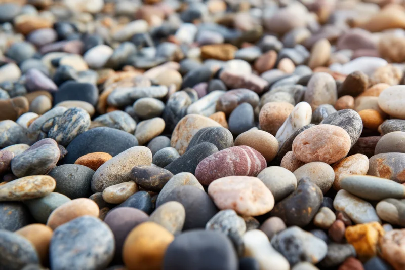 Smooth colorful pebbles closely nestled on a beach surface