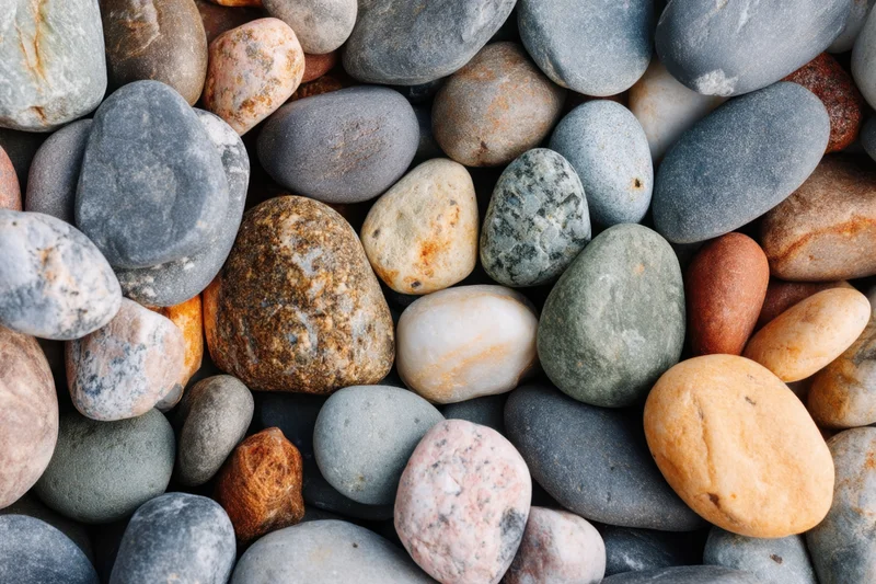 Smooth colorful pebbles nestled closely together in a natural arrangement
