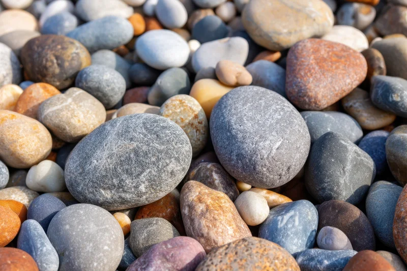 Smooth colorful pebbles nestled closely together on a natural surface
