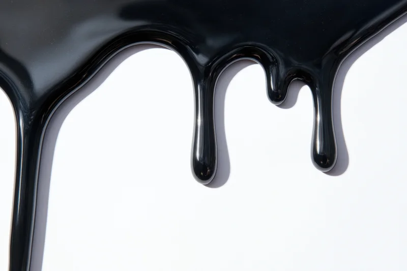 Glossy black paint dripping down a white surface