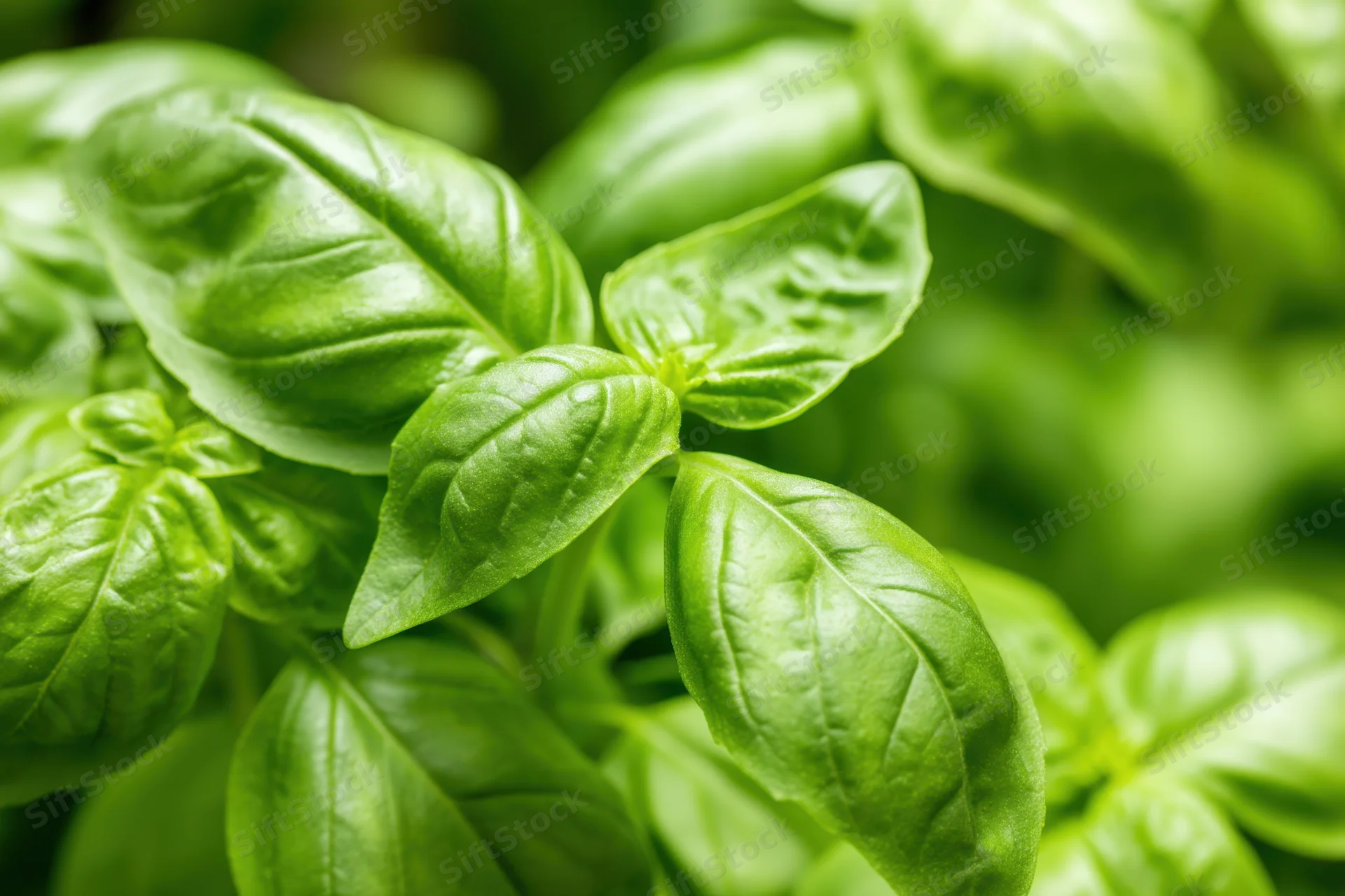 Close-up of fresh basil leaves showing vibrant green coloration and leaf texture
