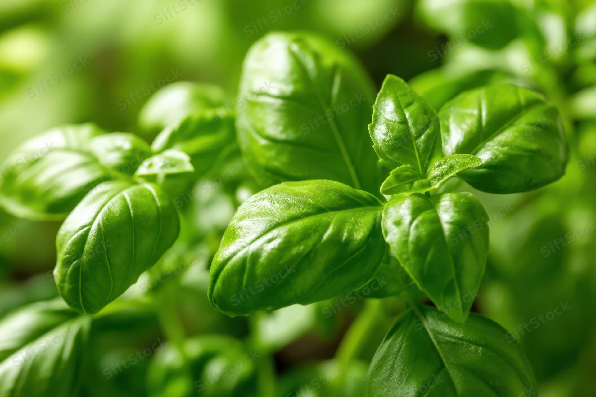 Close-up of fresh basil leaves showing vibrant green coloration in natural light