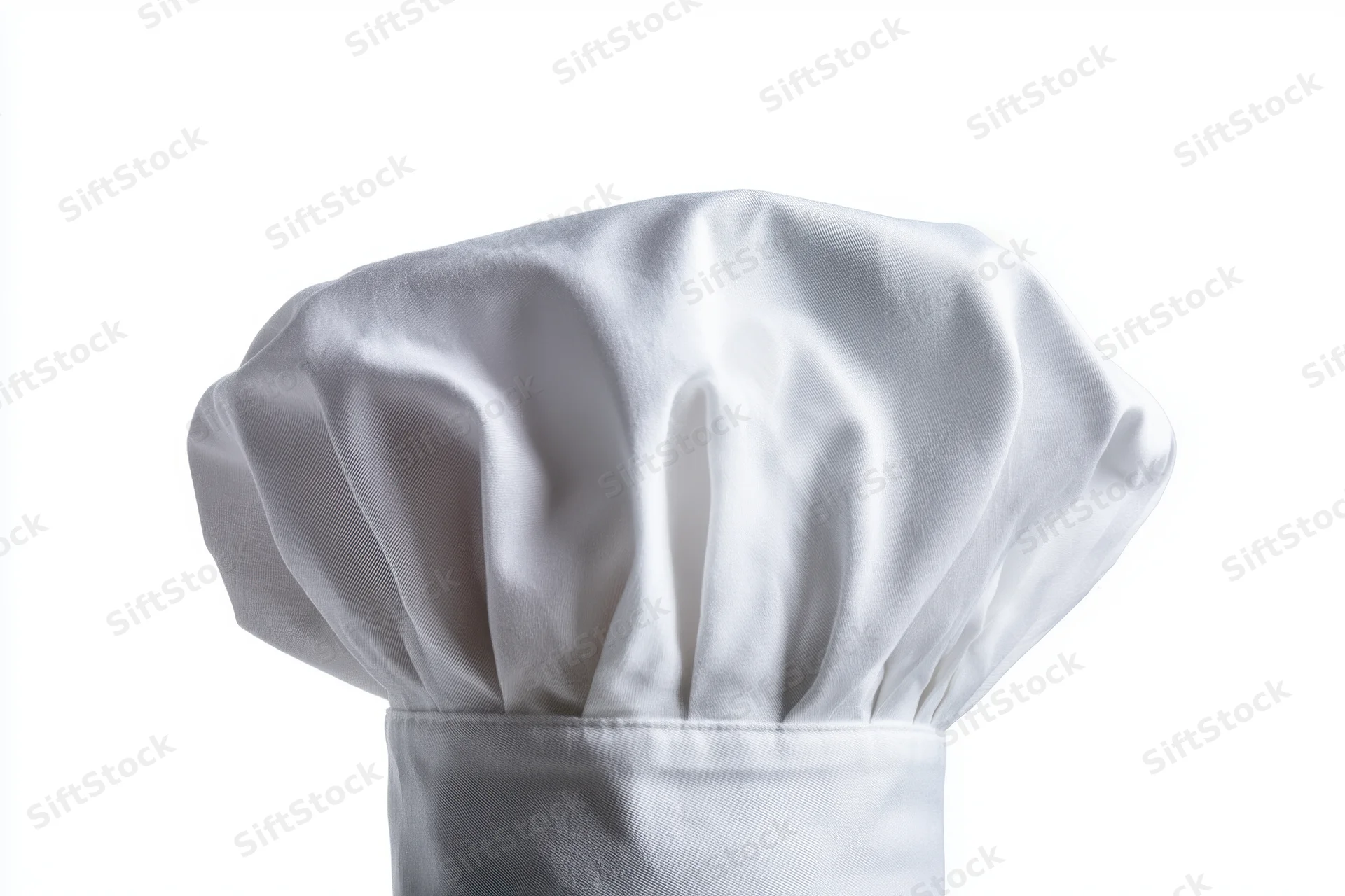 White pleated chef hat isolated on white background