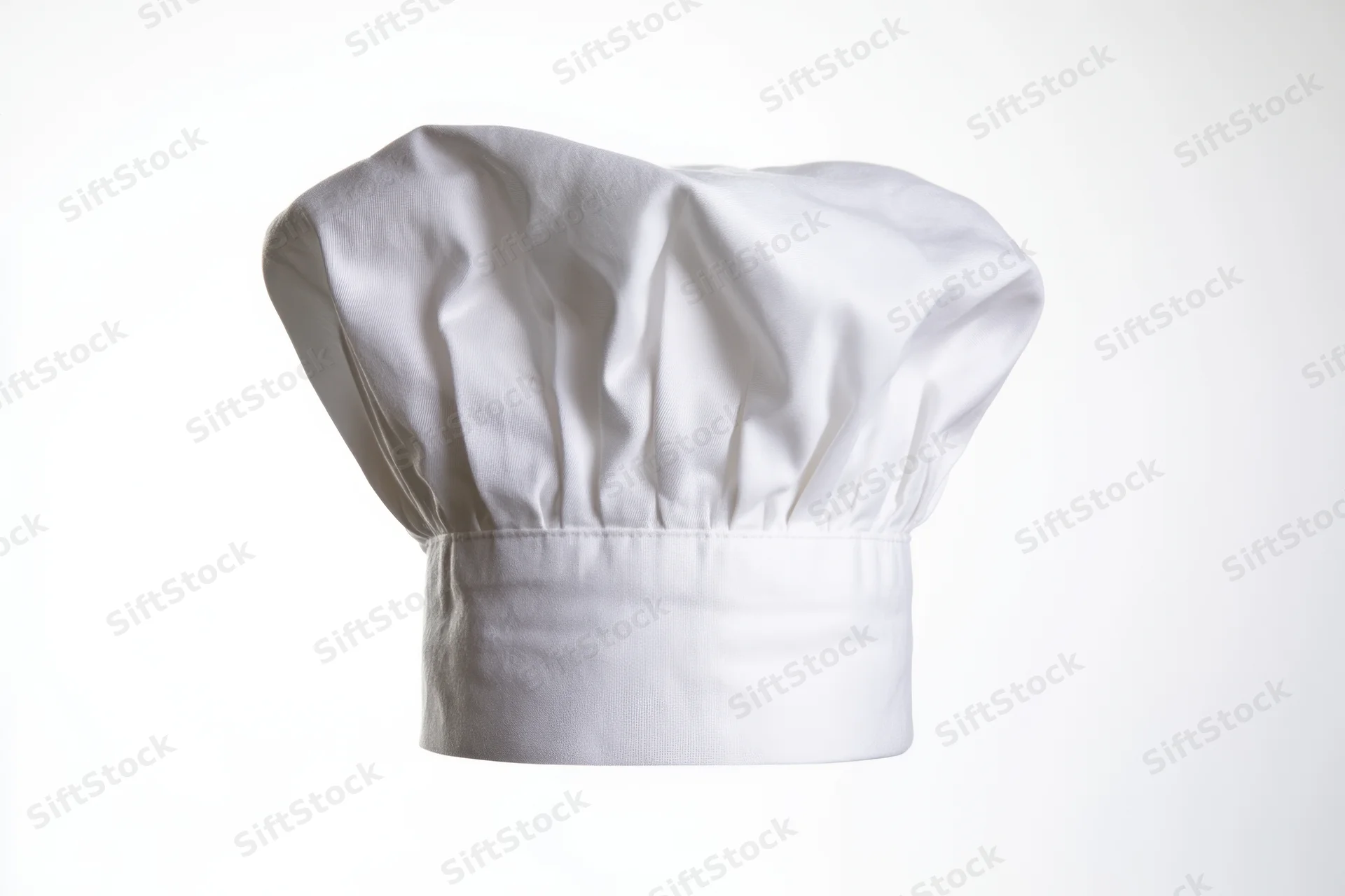 White chef's hat with soft pleated fabric isolated on white background