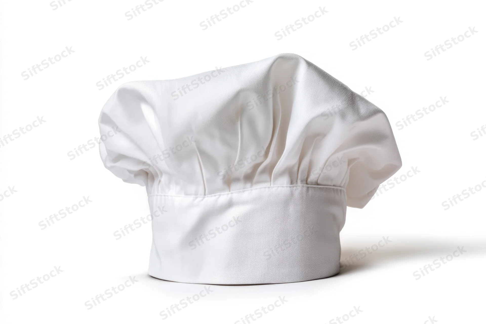 White chef's hat with soft pleated fabric isolated on white background
