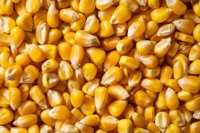 Closeup of golden corn kernels scattered in a heap