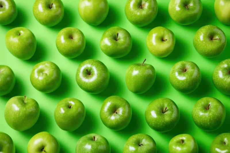 Green apples arranged in a seamless repeating pattern on a bright green surface