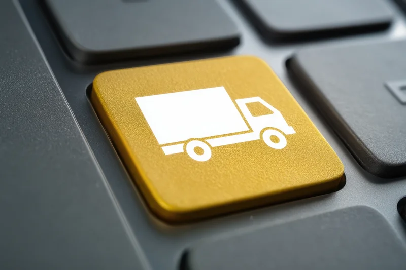 Gold keyboard key with white truck icon among gray keys