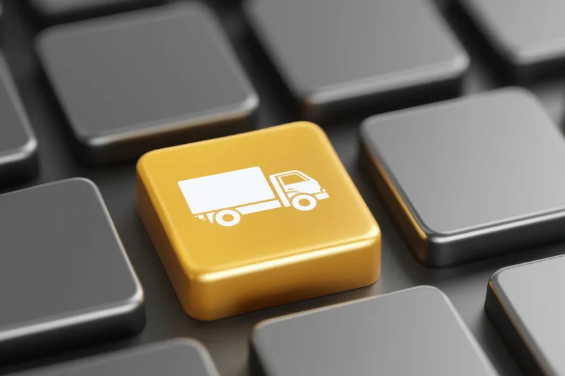 Gold keyboard key with white truck icon among gray keys