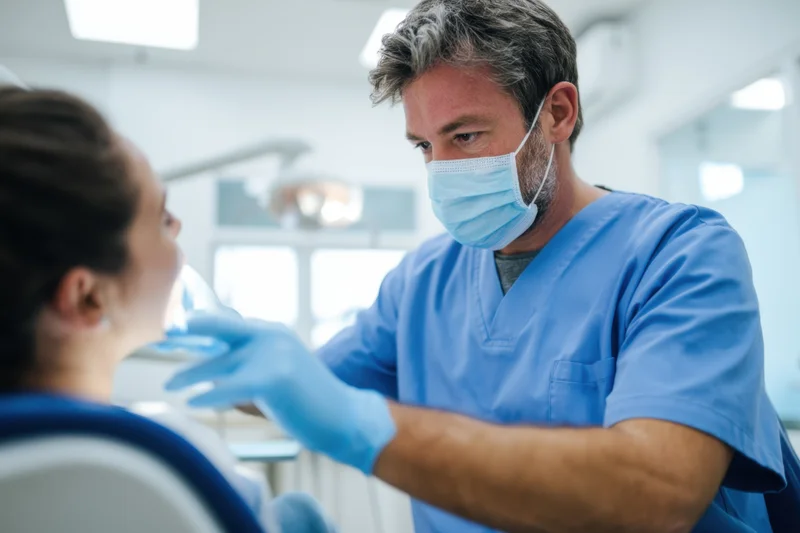 Dentist examining patient in dental clinic