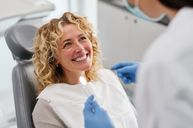 Smiling woman in dental chair during examination by dentist