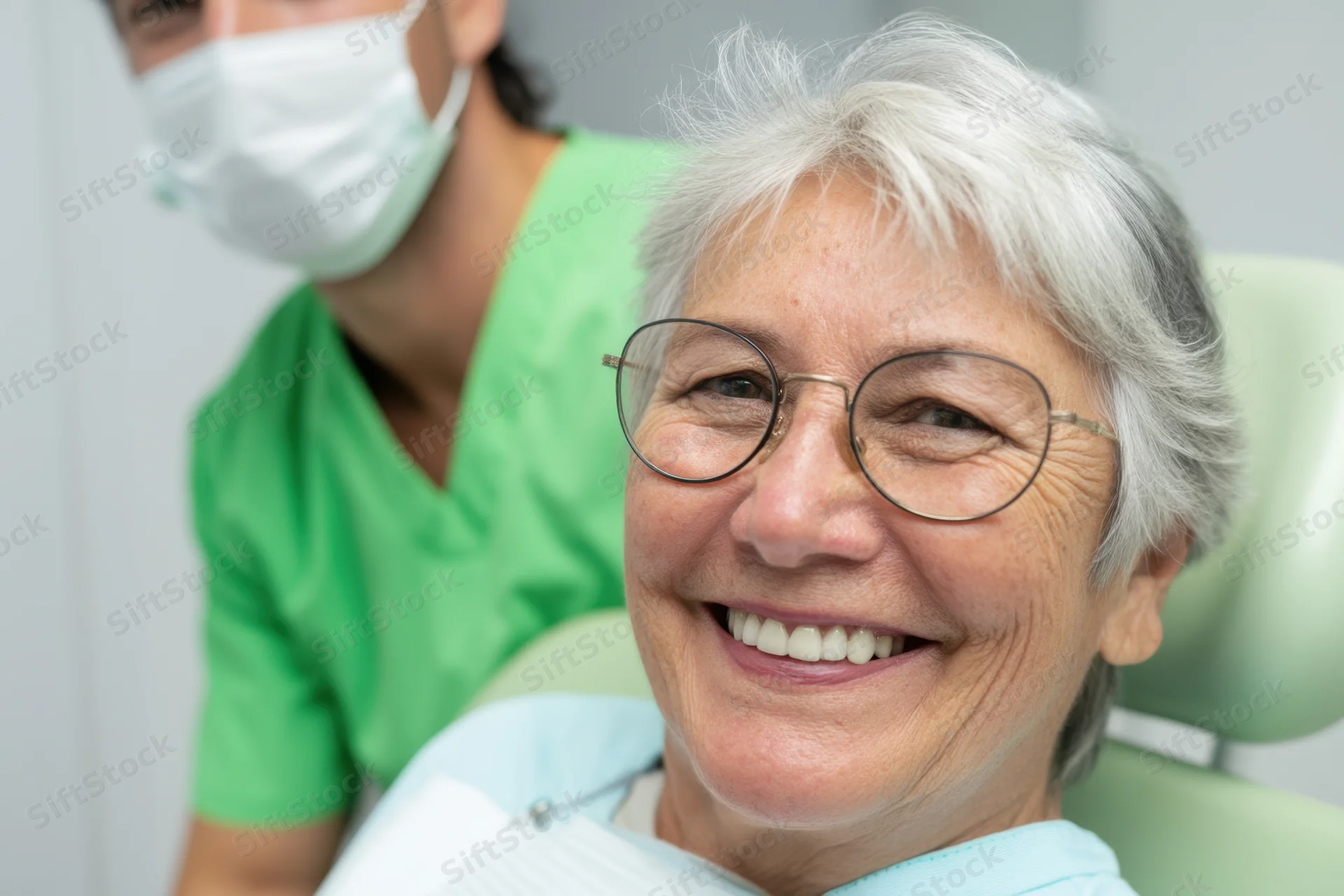 Senior woman smiling in dental chair during examination